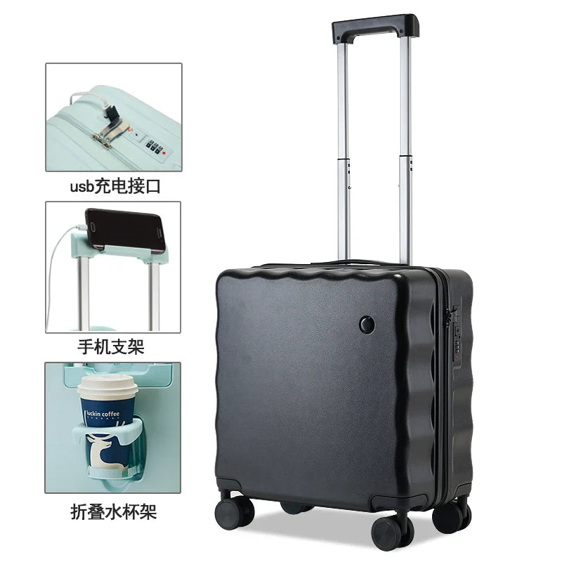 KTX-473747 18-Inch Mini Cabin Trolley Suitcase with Cup Holder and Laptop Compartment
