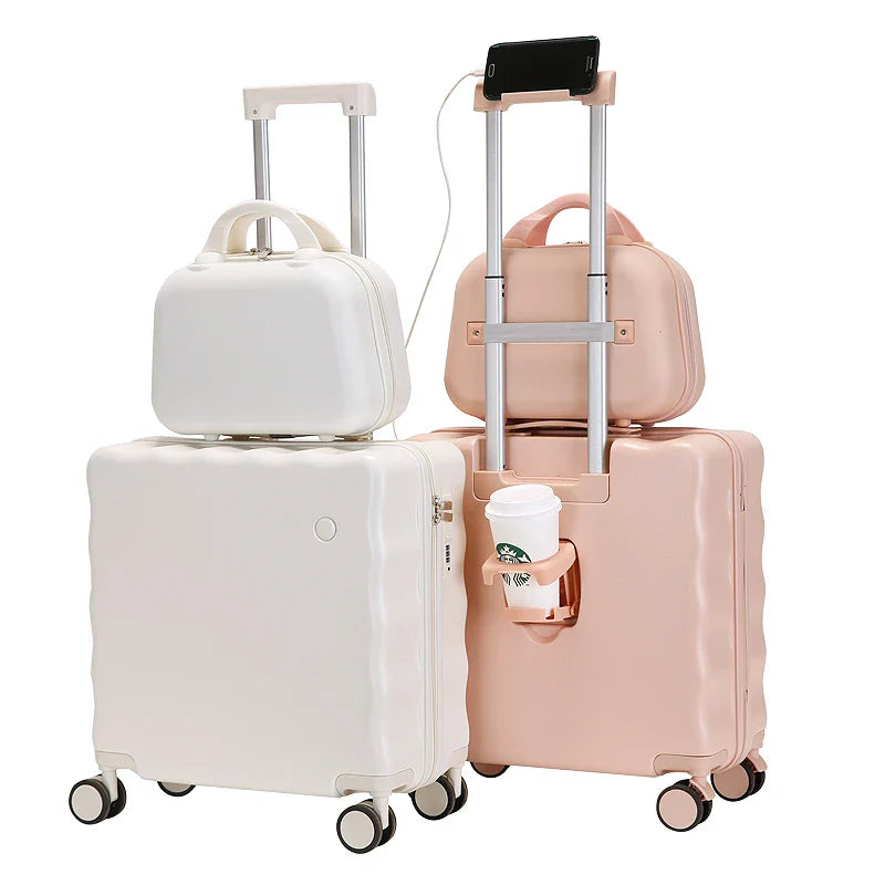 KTX-473747 18-Inch Mini Cabin Trolley Suitcase with Cup Holder and Laptop Compartment