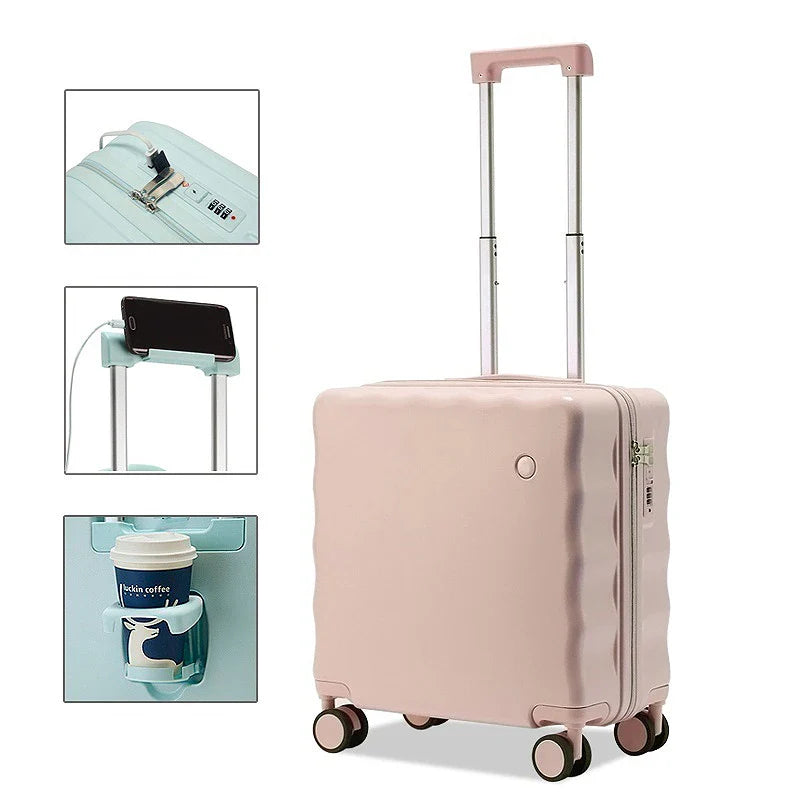 KTX-473747 18-Inch Mini Cabin Trolley Suitcase with Cup Holder and Laptop Compartment