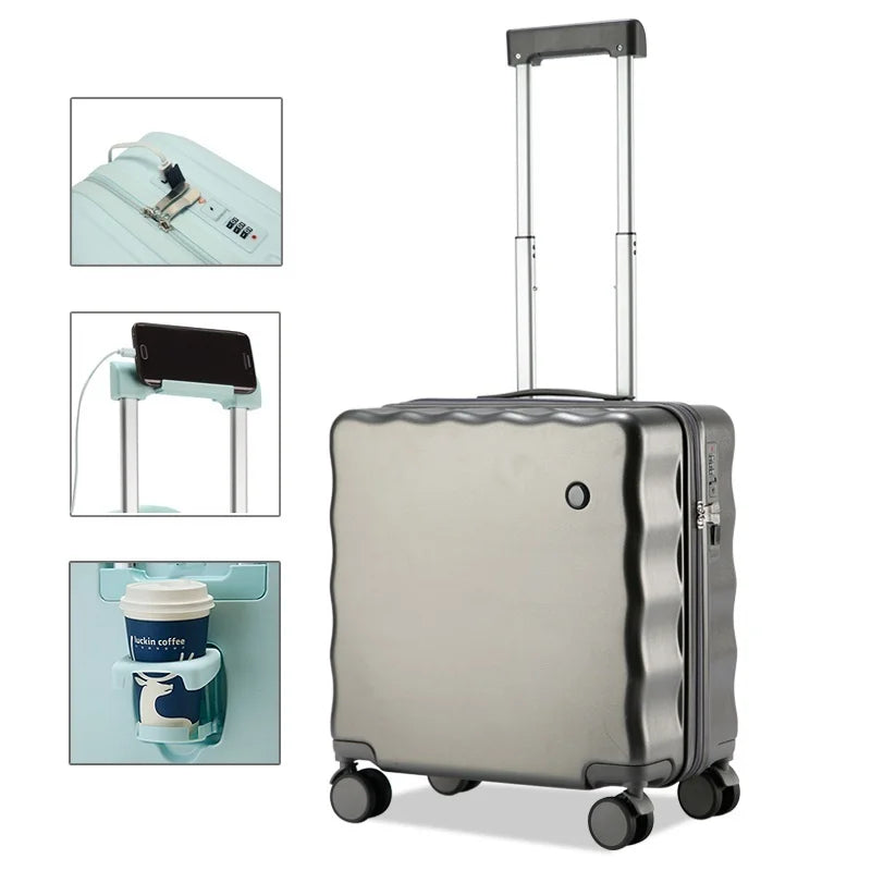 KTX-473747 18-Inch Mini Cabin Trolley Suitcase with Cup Holder and Laptop Compartment
