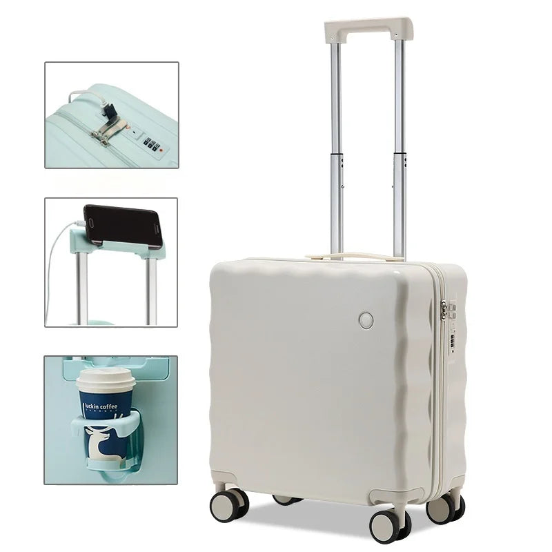 KTX-473747 18-Inch Mini Cabin Trolley Suitcase with Cup Holder and Laptop Compartment