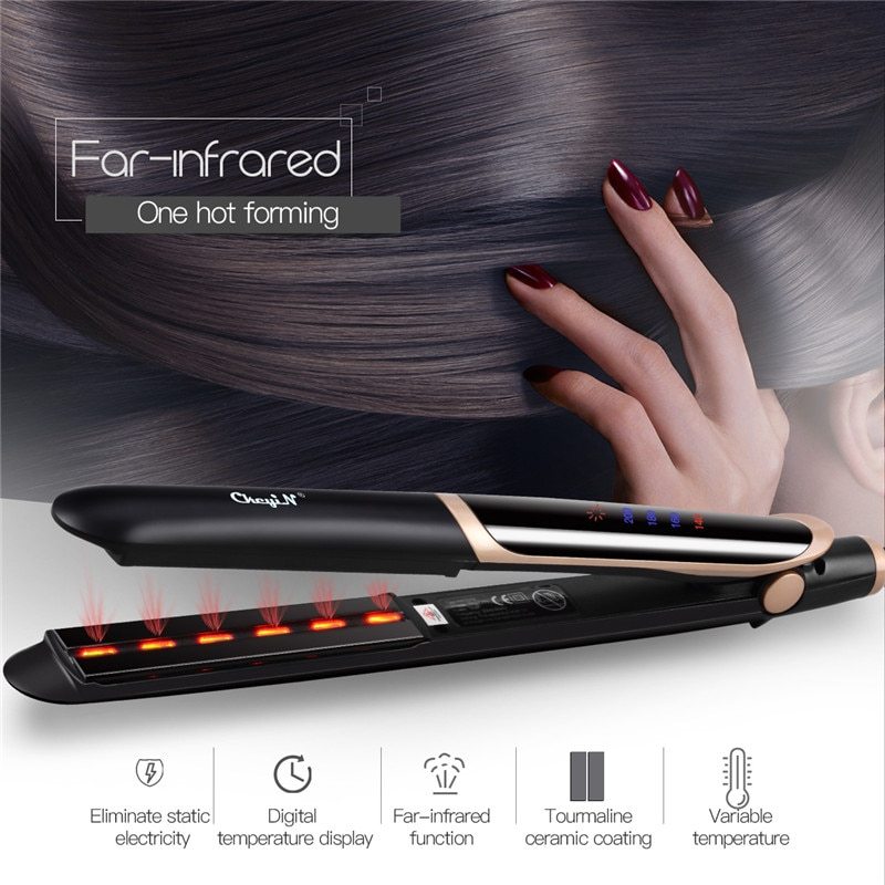 KTX-204883 Ceramic Tourmaline Hair Straightener and Curler with Adjustable Temperature and LED Display