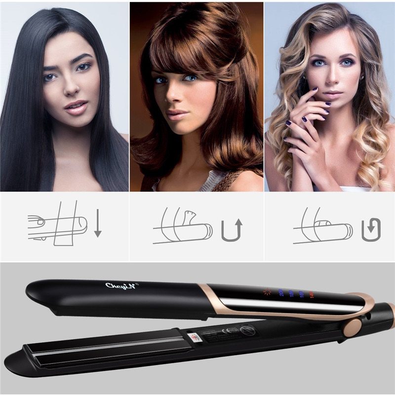 KTX-204883 Ceramic Tourmaline Hair Straightener and Curler with Adjustable Temperature and LED Display