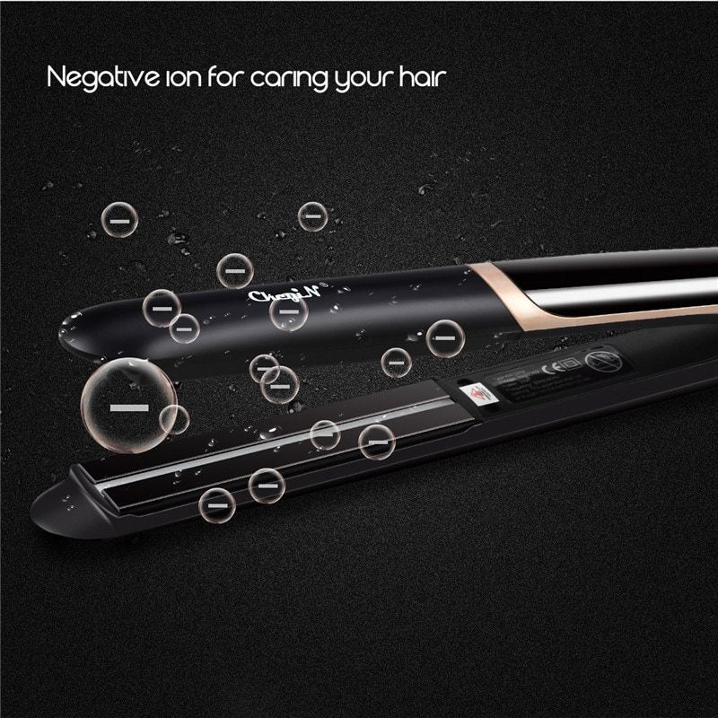 KTX-204883 Ceramic Tourmaline Hair Straightener and Curler with Adjustable Temperature and LED Display