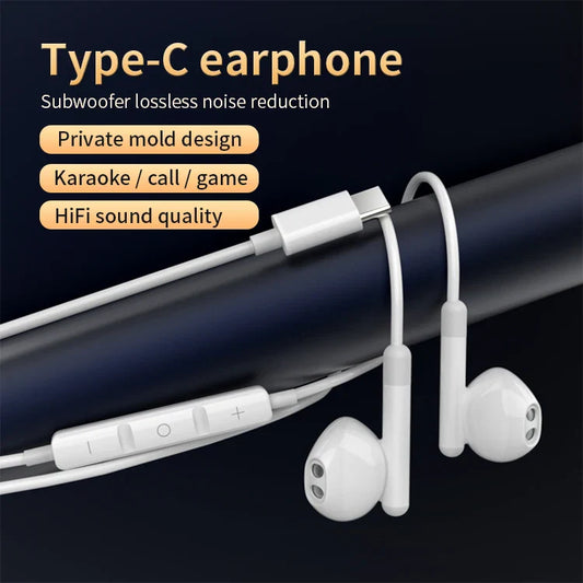 KTX-540947 Wired Bass Boosted Type-C Earphones with Microphone for iPhone 15, Samsung, and Google Devices