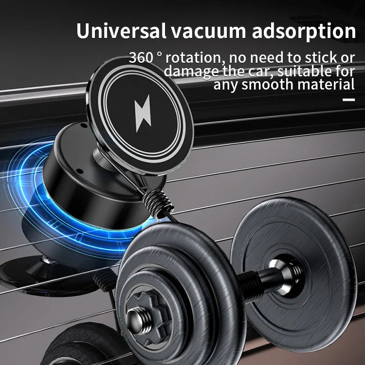 KTX-196307 15W Magnetic Wireless Car Charger Mount with 360-Degree Rotation and Stable Glass Vacuum Adsorption for Easy Mobile Screen Access