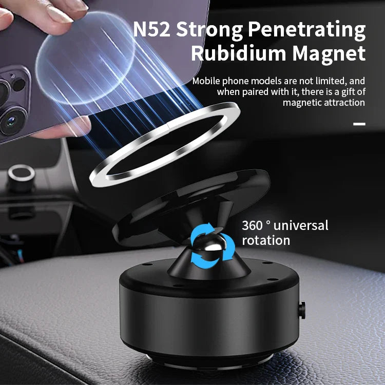 KTX-196307 15W Magnetic Wireless Car Charger Mount with 360-Degree Rotation and Stable Glass Vacuum Adsorption for Easy Mobile Screen Access