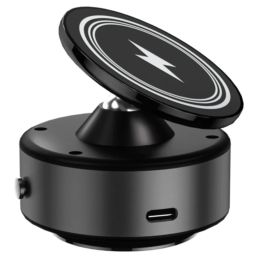 KTX-196307 15W Magnetic Wireless Car Charger Mount with 360-Degree Rotation and Stable Glass Vacuum Adsorption for Easy Mobile Screen Access