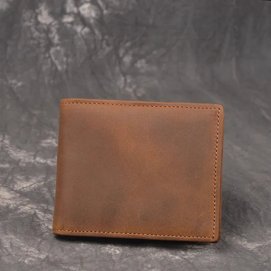 KTX-808851 Men's Cow Leather Zero Wallet - Multi-Card Short Wallet in Brown/Dark Brown, Genuine Leather with Retro Design