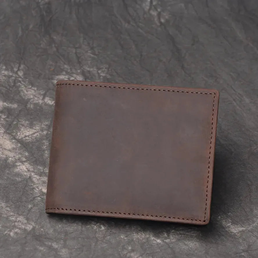 KTX-808851 Men's Cow Leather Zero Wallet - Multi-Card Short Wallet in Brown/Dark Brown, Genuine Leather with Retro Design