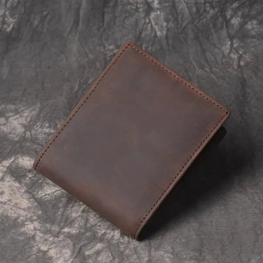 KTX-808851 Men's Cow Leather Zero Wallet - Multi-Card Short Wallet in Brown/Dark Brown, Genuine Leather with Retro Design
