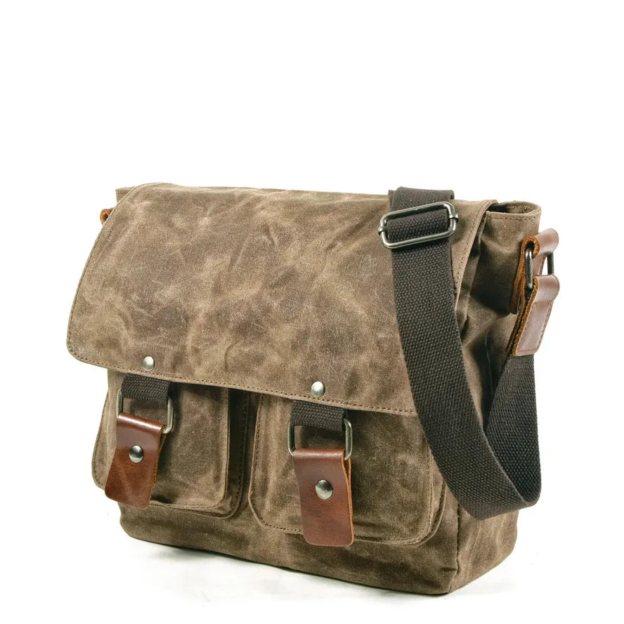 KTX-631315 Trendy Business Casual Canvas Messenger Bag with Genuine Leather Accents for Men