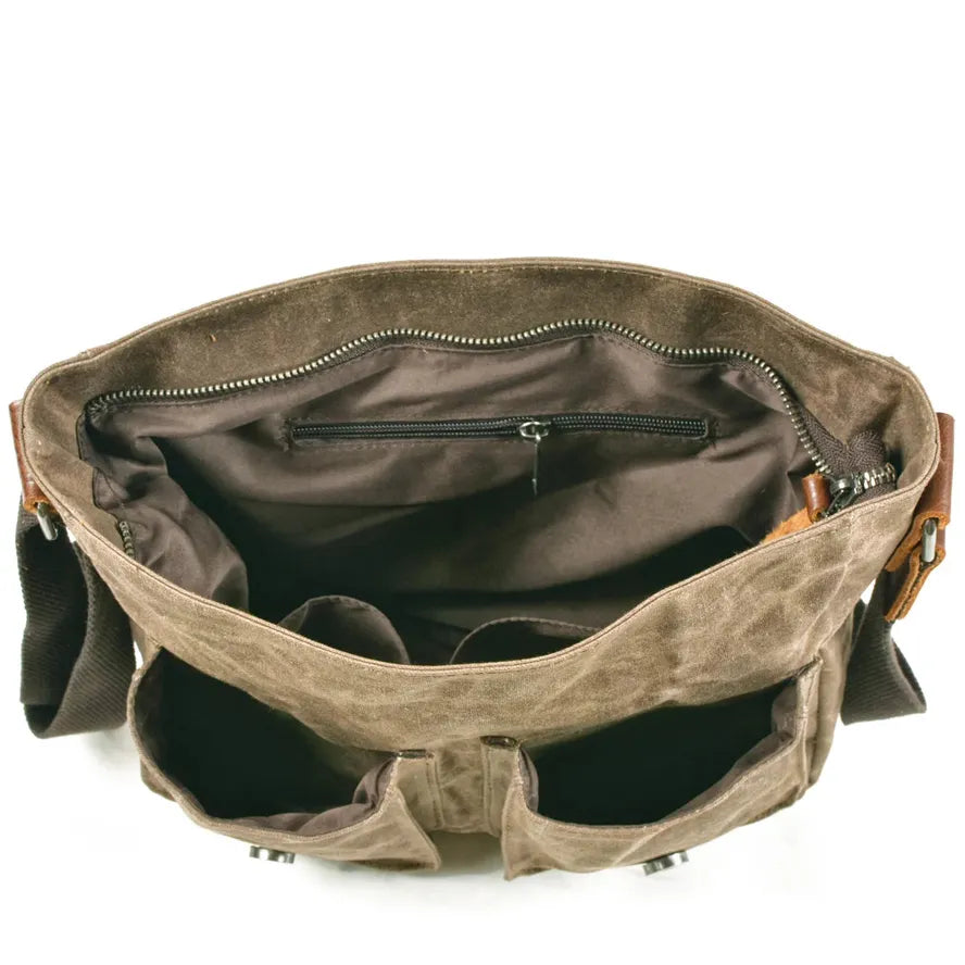 KTX-631315 Trendy Business Casual Canvas Messenger Bag with Genuine Leather Accents for Men