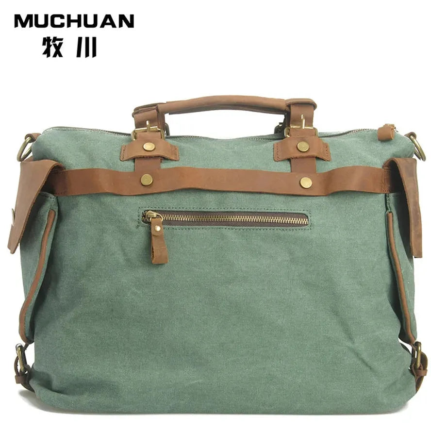 KTX-172755 High Capacity Canvas Crossbody Bag with Cowhide Trim for Leisure and Laptop Use