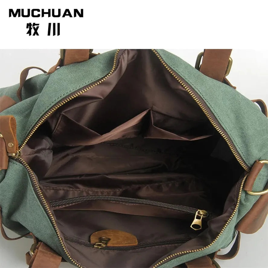 KTX-172755 High Capacity Canvas Crossbody Bag with Cowhide Trim for Leisure and Laptop Use