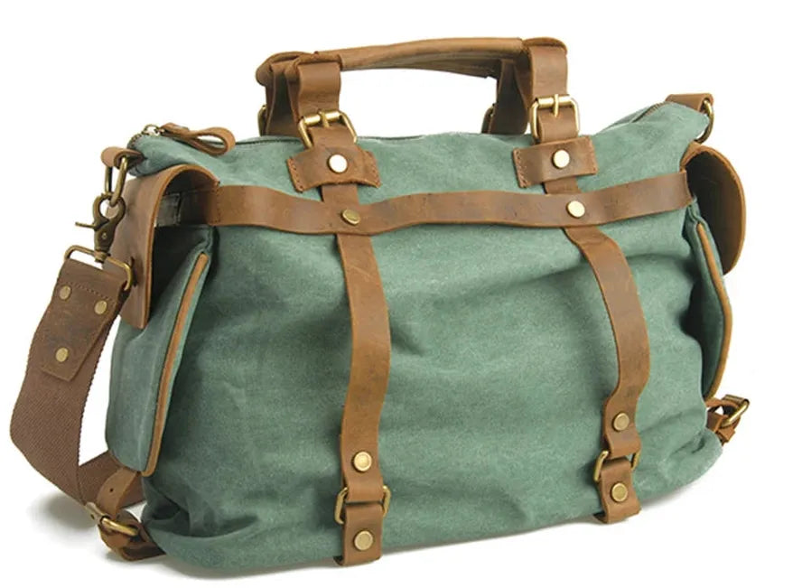 KTX-172755 High Capacity Canvas Crossbody Bag with Cowhide Trim for Leisure and Laptop Use