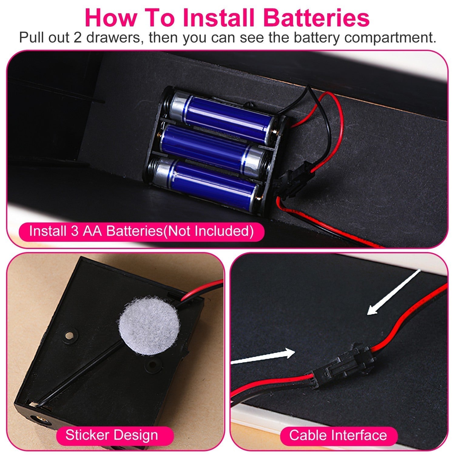 KTX-351763 3 Layer PU Leather Jewelry Box with LED Touch Mirror and Dimmable Light for Earrings, Rings, Necklaces, and Bracelets