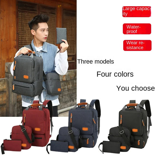 KTX-818067 Men’s Three-Piece Casual Backpack for Outdoor Travel and School, Large Capacity with Zipper Closure and Durable Polyester