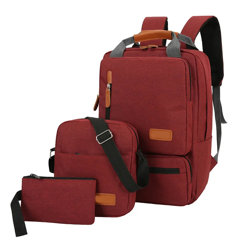 KTX-818067 Men’s Three-Piece Casual Backpack for Outdoor Travel and School, Large Capacity with Zipper Closure and Durable Polyester