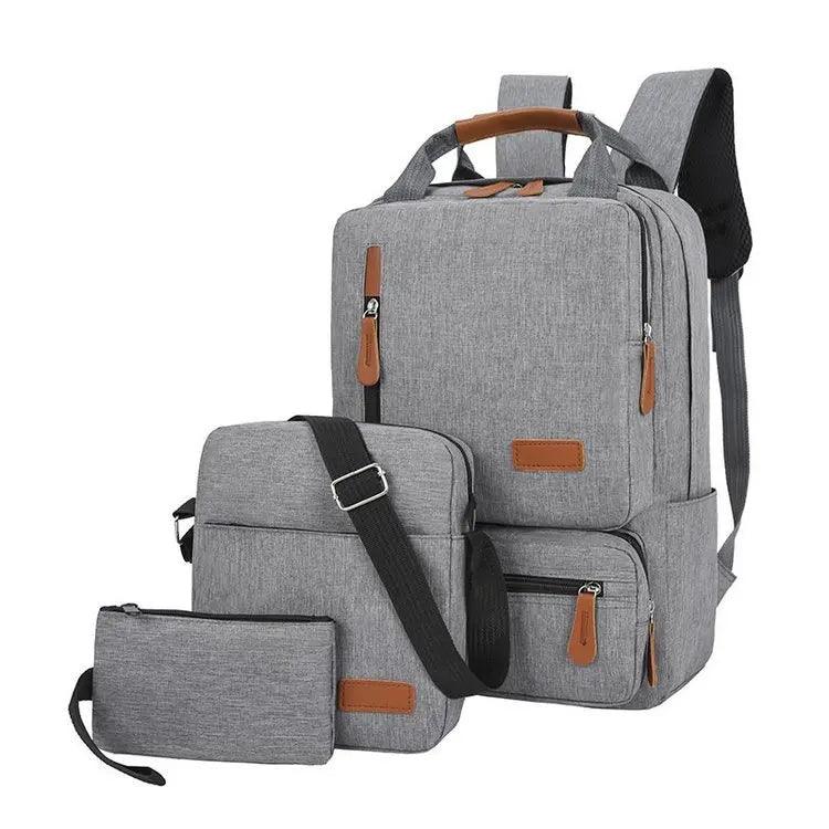 KTX-818067 Men’s Three-Piece Casual Backpack for Outdoor Travel and School, Large Capacity with Zipper Closure and Durable Polyester