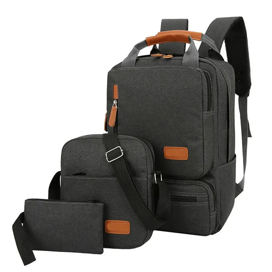 KTX-818067 Men’s Three-Piece Casual Backpack for Outdoor Travel and School, Large Capacity with Zipper Closure and Durable Polyester