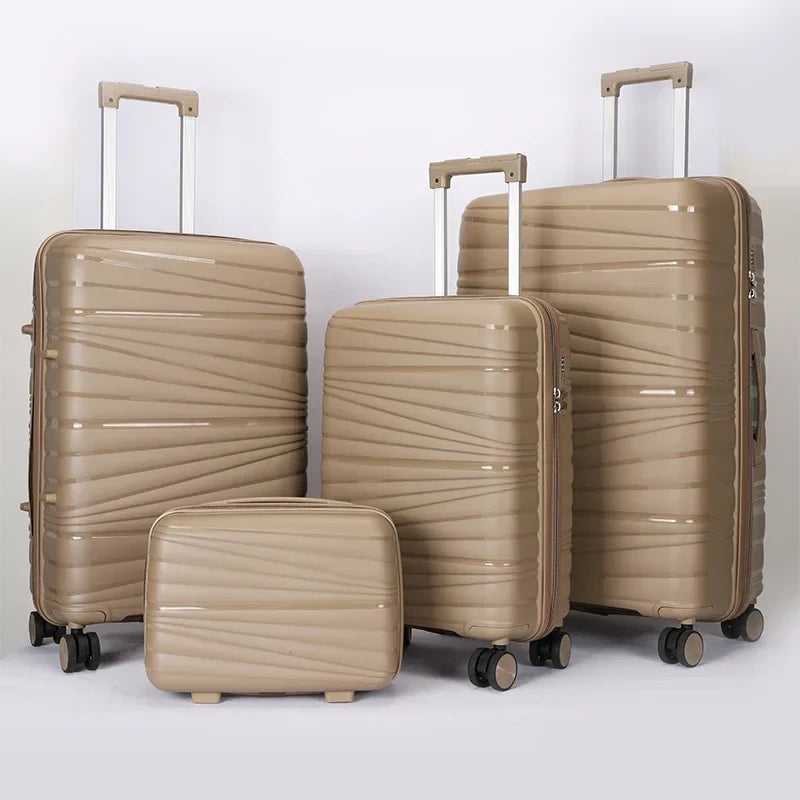 KTX-587859 4-Piece Luggage Set with Spinner Wheels, Durable PP Storage Trolley Cases in 14, 20, 24, and 28 Inch Sizes
