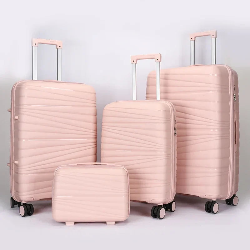 KTX-587859 4-Piece Luggage Set with Spinner Wheels, Durable PP Storage Trolley Cases in 14, 20, 24, and 28 Inch Sizes