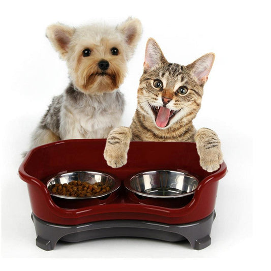 JMT-542666 Double Basin Splash-Proof Stainless Steel Dog and Cat Bowl Set for Pets