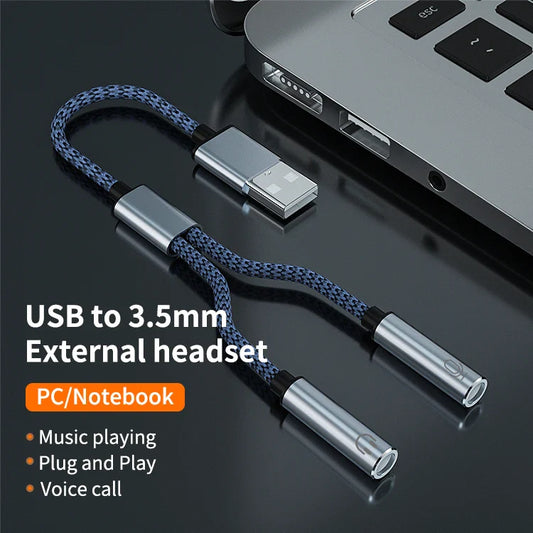 KTX-698131 USB to 3.5mm Audio Splitter Cable for Headphones and Microphones - Dual Female Connections