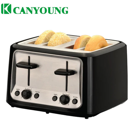 KTX-583763 Extra-Wide 4-Slice Toaster with Bagel and Defrost Functions, 6-Shade Settings, and Hinged Crumb Tray