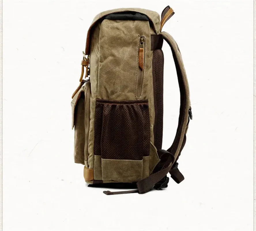 KTX-204179 Stylish Oil Wax Canvas Leather Camera Backpack for Special Purposes