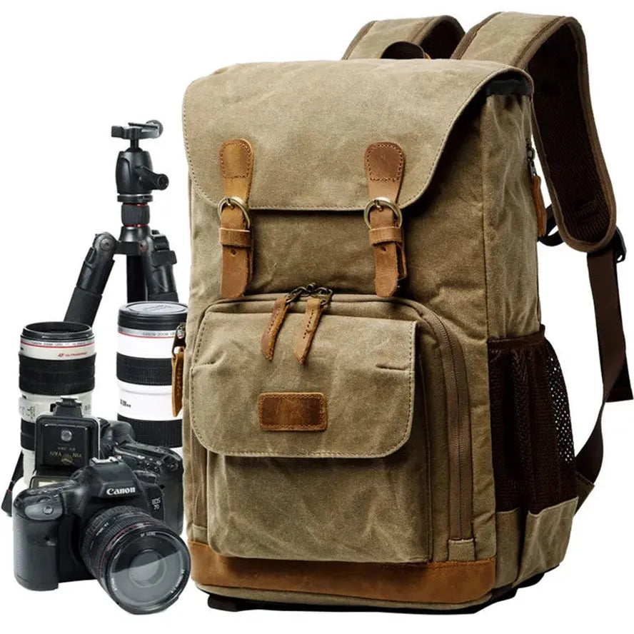 KTX-204179 Stylish Oil Wax Canvas Leather Camera Backpack for Special Purposes