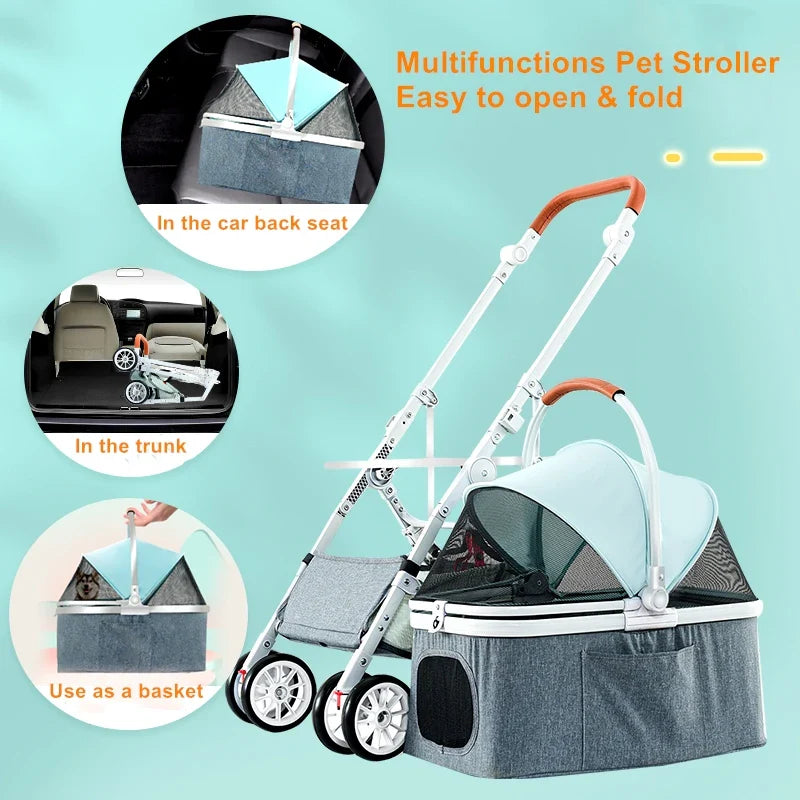 JMT-552650 Luxury 4-Wheel Folding Pet Stroller for Dogs and Cats, Easy to Assemble Pet Trolley