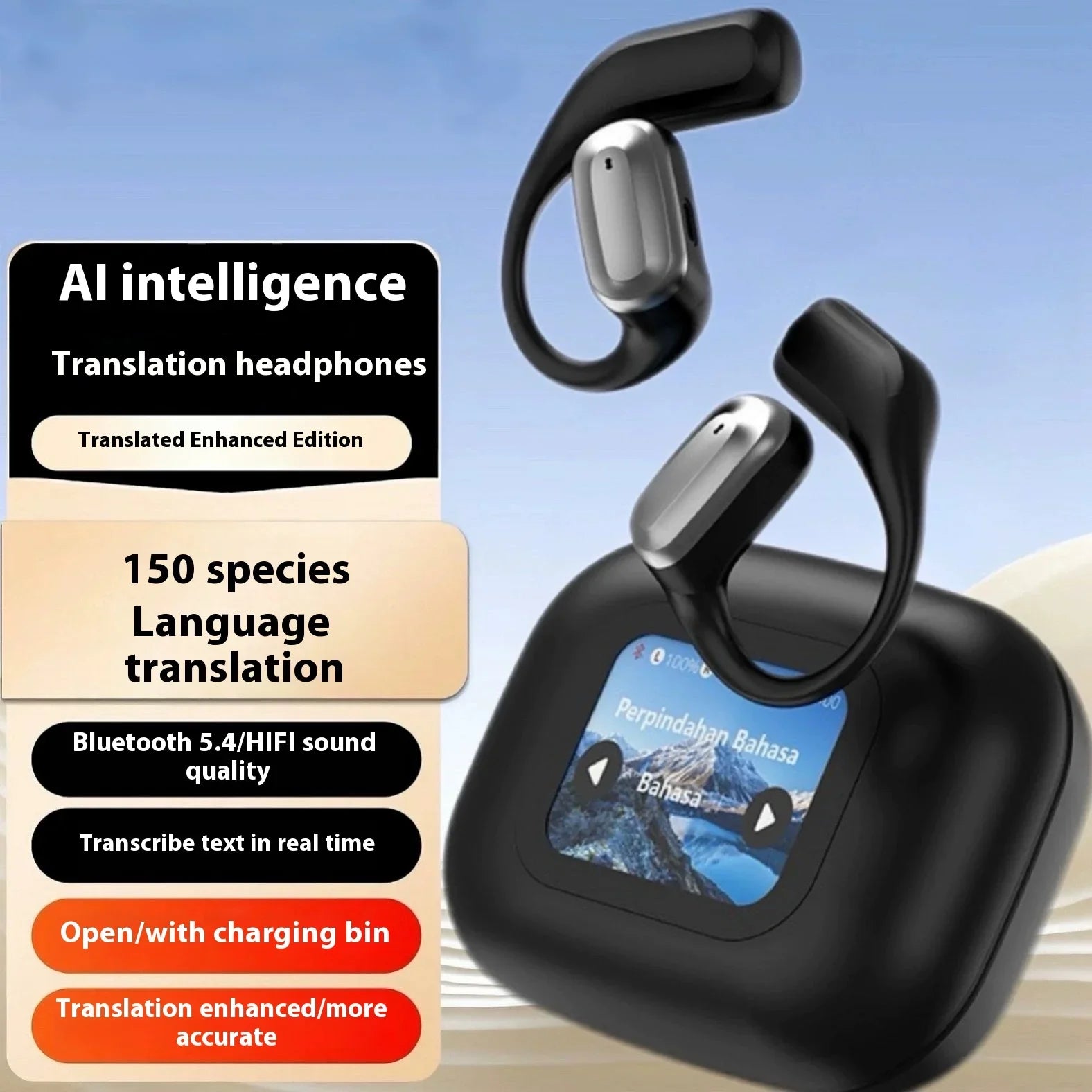 KTX-788691 AI Translation Bluetooth Headset with Color Screen and Long Battery Life, LED Indicator, Simultaneous Interpretation