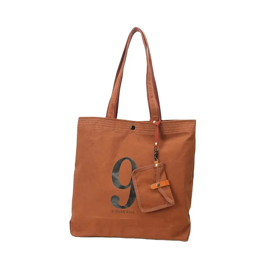 KTX-611091 Korean-Inspired Large Capacity Canvas Shoulder Tote Bag for Women