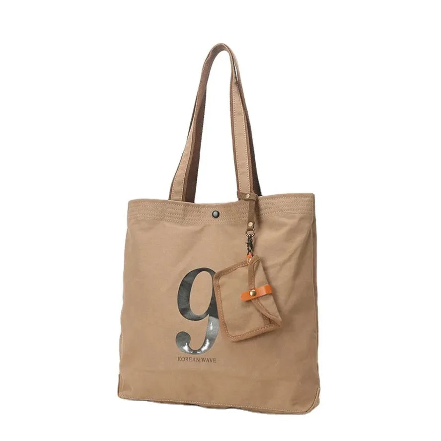 KTX-611091 Korean-Inspired Large Capacity Canvas Shoulder Tote Bag for Women