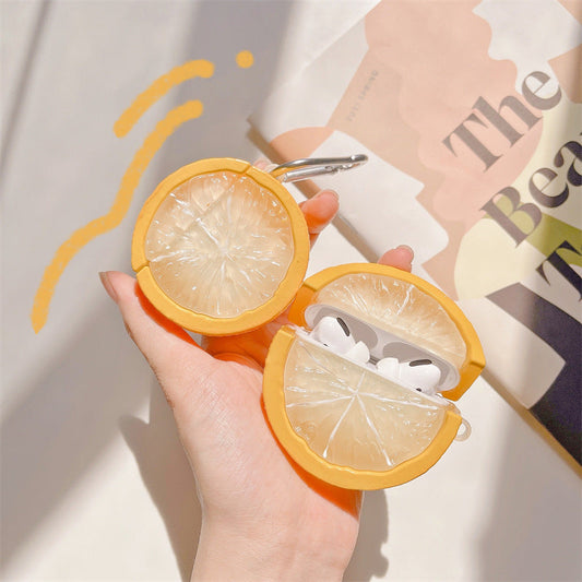 KTX-559187 Personalized Silicone Earphone Case Compatible with AirPods 1/2 and AirPods Pro 3 – Lemon Color with Hook