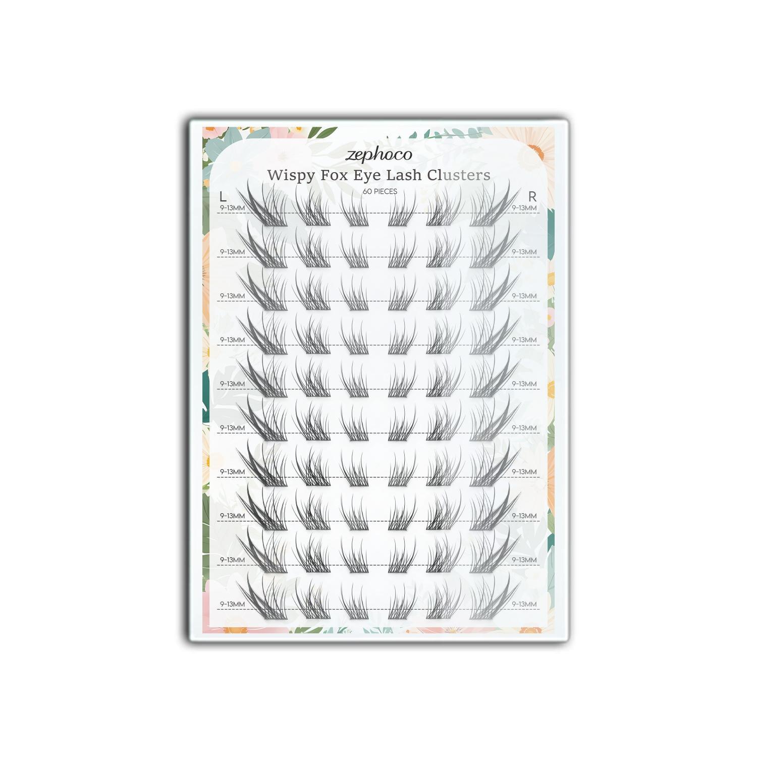 KTX-649939 Wispy Fox Eye Lash Clusters - 60 Pieces of Man-Made Fiber Eyelashes
