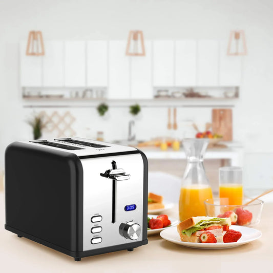 KTX-912595 Digital LED Display Stainless Steel Toaster with Countdown Timer for 2 Slices