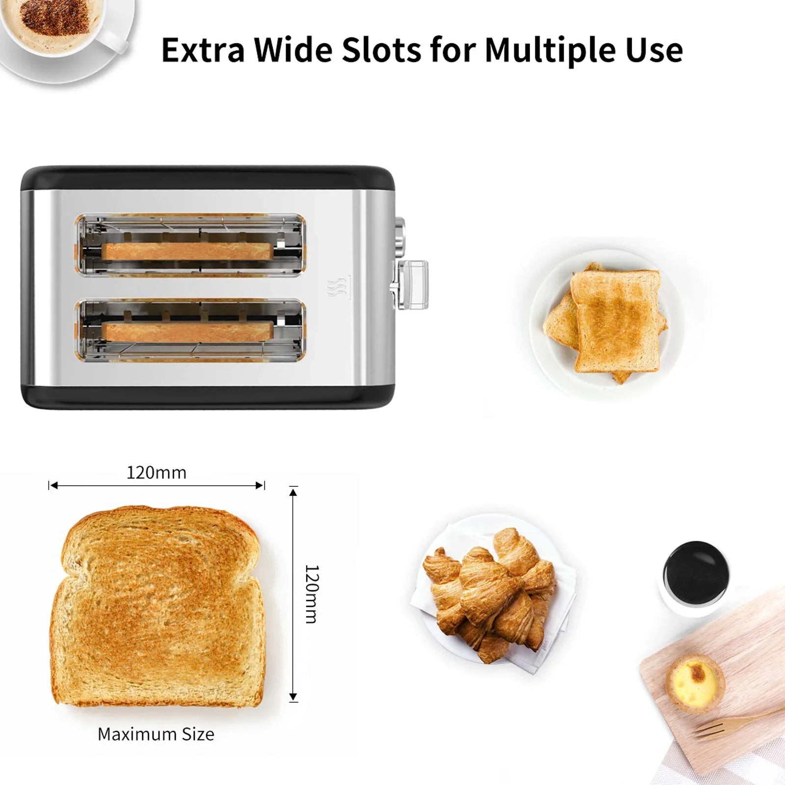 KTX-912595 Digital LED Display Stainless Steel Toaster with Countdown Timer for 2 Slices