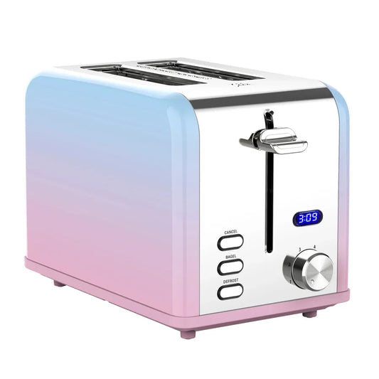KTX-912595 Digital LED Display Stainless Steel Toaster with Countdown Timer for 2 Slices
