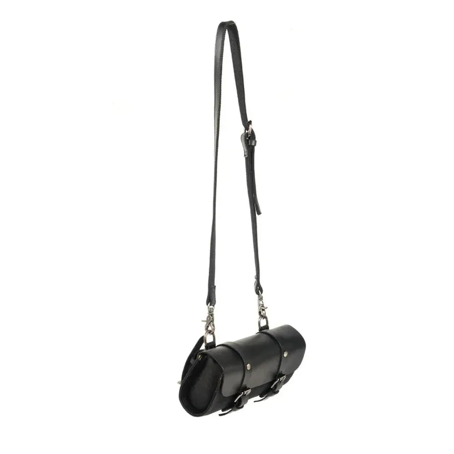 KTX-647123 Waterproof Canvas Motorcycle Saddle Bags - Original Cowhide Leather Tool Bag, Vintage Style, Soft and Versatile