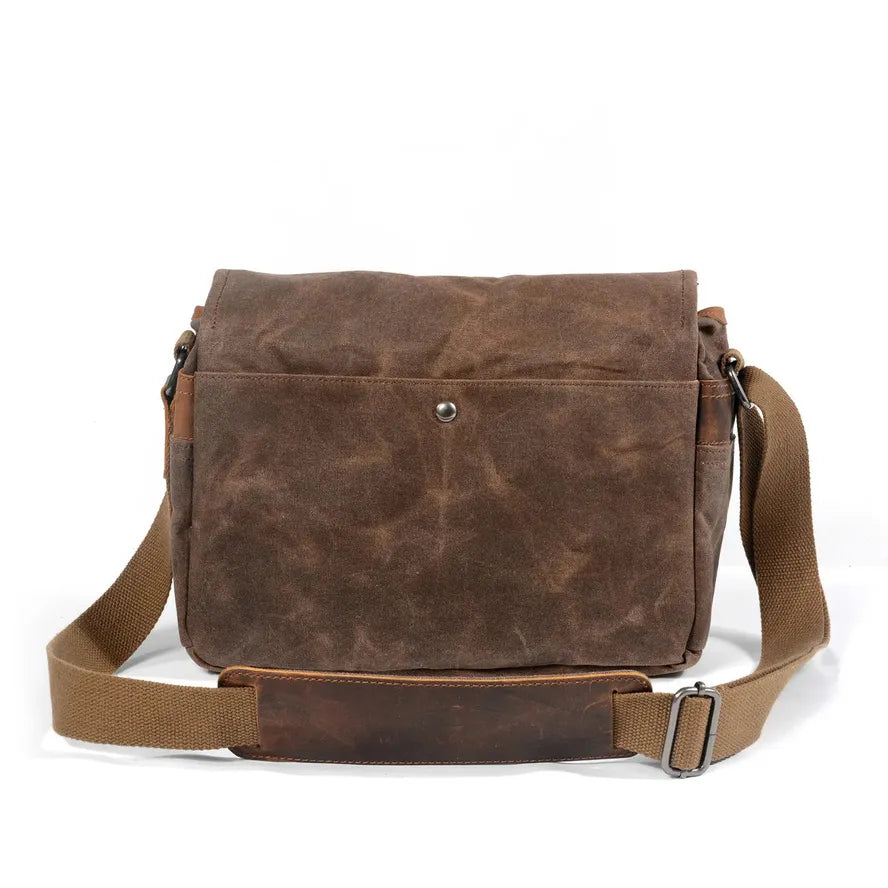 KTX-876499 Genuine Leather and Waxed Canvas Crossbody Bag for Travel and Photography