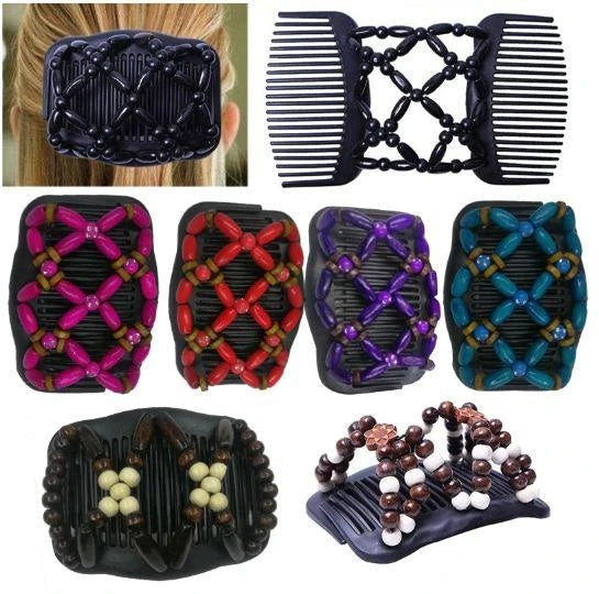 KTX-034451 Beaded Vintage Elastic Hairpin and Comb Clip for Women - Elegant Hair Accessory