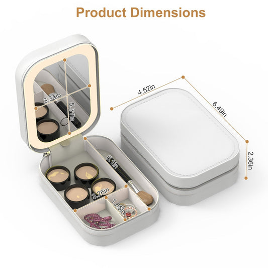 KTX-318995 Portable Makeup Bag with LED Mirror, 3 Light Colors & Dimmable Brightness, Waterproof Cosmetic Organizer, Ideal Gift for Women