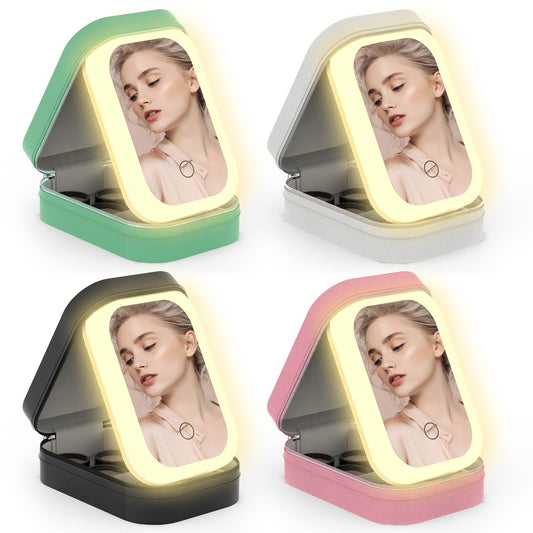 KTX-318995 Portable Makeup Bag with LED Mirror, 3 Light Colors & Dimmable Brightness, Waterproof Cosmetic Organizer, Ideal Gift for Women