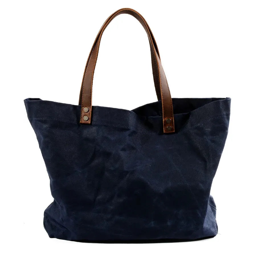 KTX-283411 Waterproof Wax Canvas Casual Shoulder Handbag with Cowhide Trim