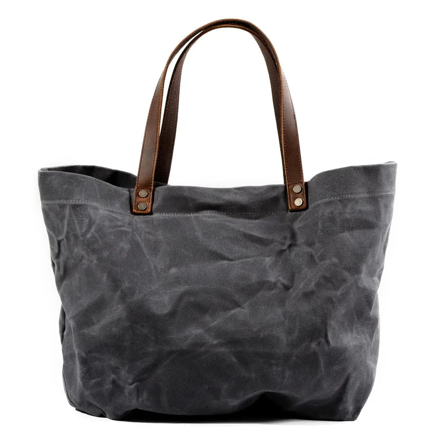 KTX-283411 Waterproof Wax Canvas Casual Shoulder Handbag with Cowhide Trim