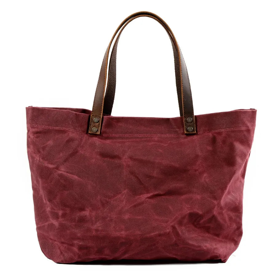 KTX-283411 Waterproof Wax Canvas Casual Shoulder Handbag with Cowhide Trim