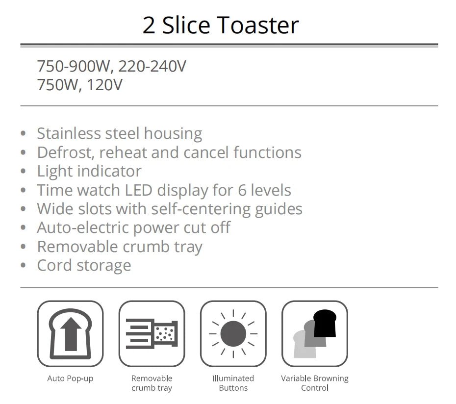 KTX-946515 2-Slice Toaster with Time Watch LED Display and Auto Power Cut Off, Removable Crumb Tray, Black
